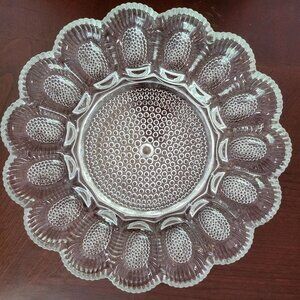 Vintage Clear Hobnail Glass Deviled Egg Dish With Scalloped Edge 12 Inch Diamete